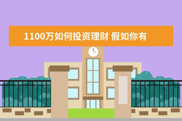 1100万如何投资理财 假如你有100万如何进行投资理财?